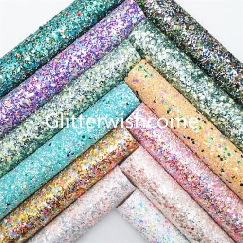 Glitterwishcome 21X29CM A4 Size Mixed Chunky Glitter Leather Fabric Sheets, Glitter Fabric for DIY Accessories bags Bows GM109D