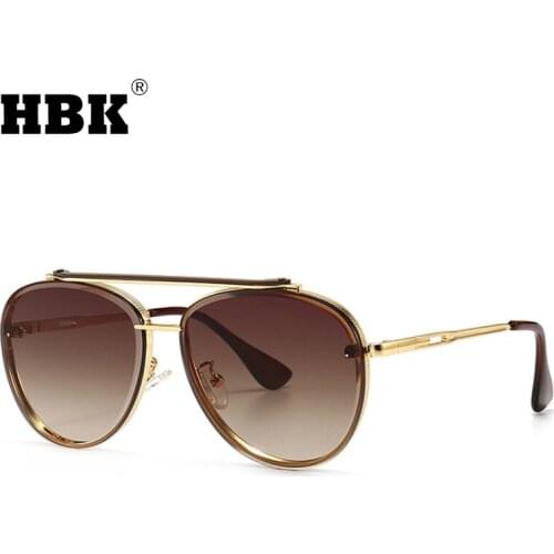 HBK Vintage Pilot Round Sunglasses Men Women Fashion Brand Design Sun Glasses Female Metal Gradient Shades Driving Travel UV400