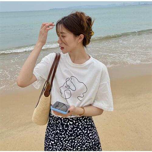 Loose Letter Retro Ins Print Tshirt Female Korean Harajuku Womens T-shirts Tops Japanese Kawaii Ulzzang Clothes For Women