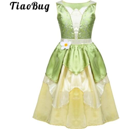 TiaoBug Children Girls Sleeveless Glittery Flower Fairy Princess Fancy Dress Halloween Costume Kids Cosplay Party Birthday Gown