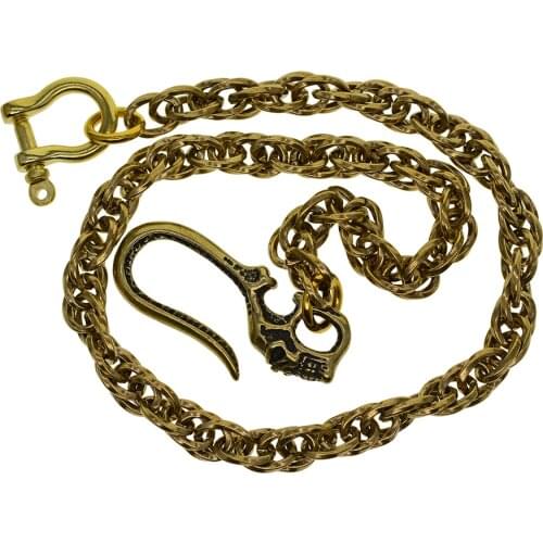 Fine brass wallet jean trousers twist Italian snake chain D screw shackle connector Gothic Demon skull head hook clasp FOB EDC