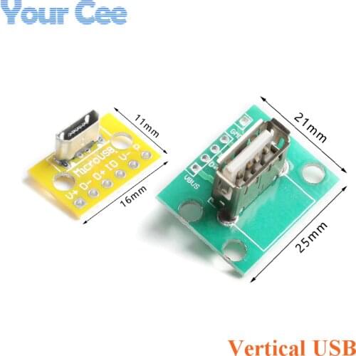 Vertical USB MiCroUSB Micro USB 2.0 Female Head A Connector 2.54mm PCB Converter Adapter Breakout Board 180 Degree Vertical