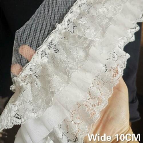 10CM Wide Three Layers Chiffon Fabric Pleated Lace Ruffle Trim Fringe Ribbon Wedding Dress Guipure Applique DIY Apparel Sewing