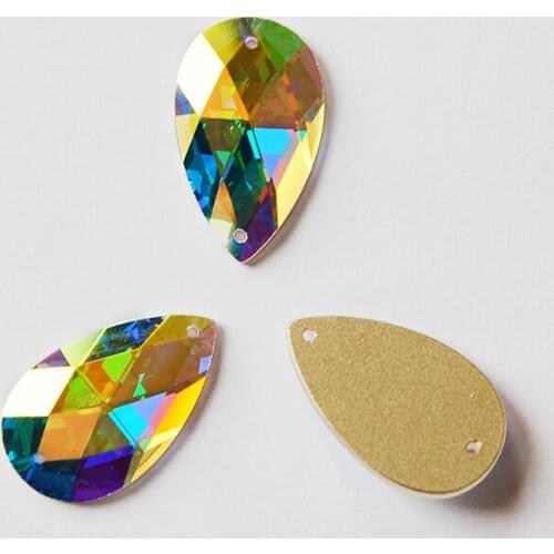 YANRUO 2152TH Drop Mirror Small Pack Crystal AB Sew On Droplet Flatback Rhinestone Sewing Beads Mirror For Peardrop Clothing