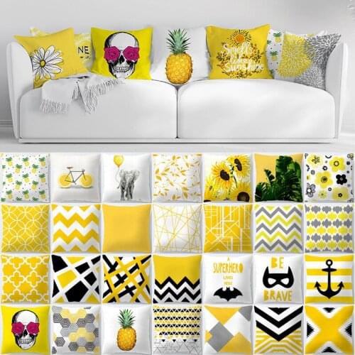 ZENGA Yellow Mustard Cushion Cover Geometric Pineapple Pillow Cover Polyester Diamond Wave Throw Pillow Case for Home Decoration