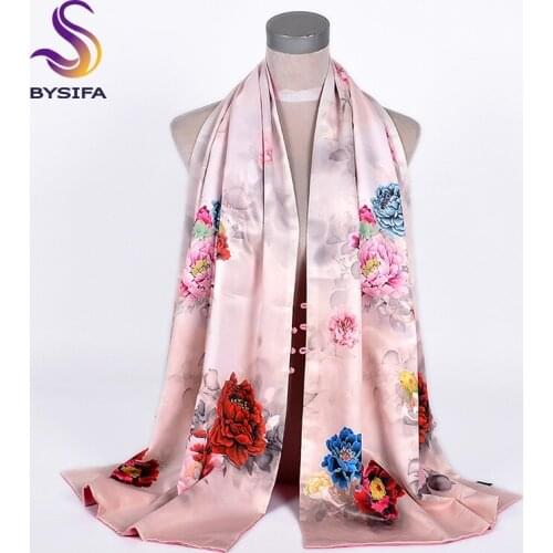 [BYSIFA] Silk Shawl Scarf 2019 New Female Brand Pink Silk Scarf Cape Fashion Accessories Luxury Double Faces Women Scarves Wraps