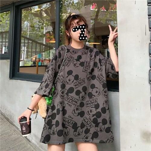 M-4XL Disney Oversized Women T-shirts Mickey Mouse Loose Summer O-neck Women T-shirts Cartoon Print Korean Style Female Clothes