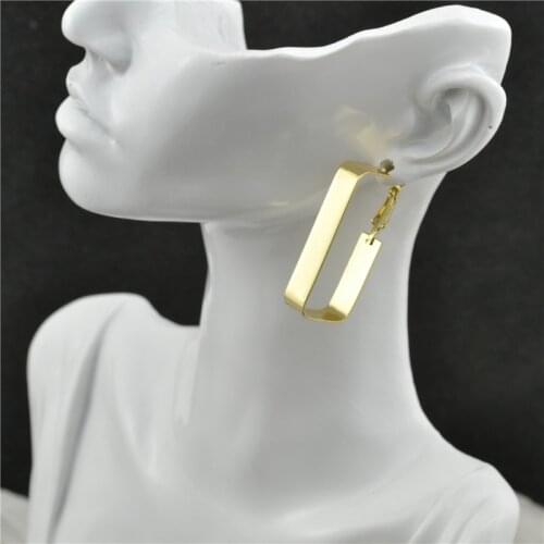 Womens earrings clipped on ears no need to pierce 2020 Fashion personality Wide plate rectangular Gold plating girl earrings