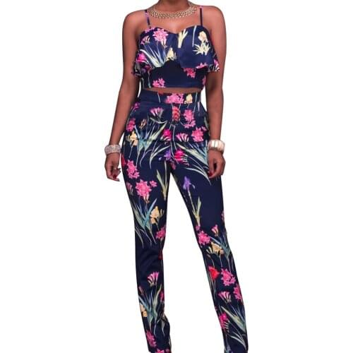 S-XXXL Women 2 Piece Outfit Casual Sling Short Top Fake Two Pieces Open Waist Trousers Print