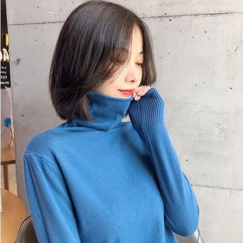 Womens Autumn And Winter Pile Collar Solid Color Sweater Fashion Stitching Loose Wild Long-Sleeved Sweater Blouse Women Elegant