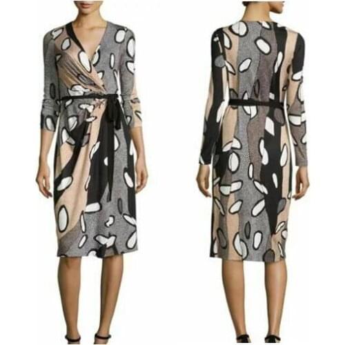 Womens new v-neck fashion printing knitting withblet long-sleeved cardigan slim dress