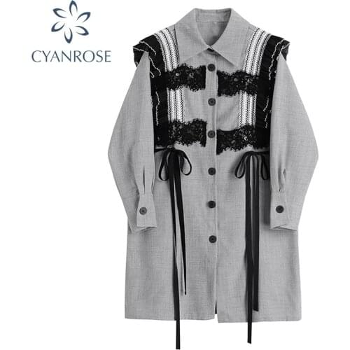 Fashion Crop Dress OL Womens Lantern Long Sleeve Cardigan Irregular Spliced Straight Dresses Fashion Streetwear Grey Vestidos