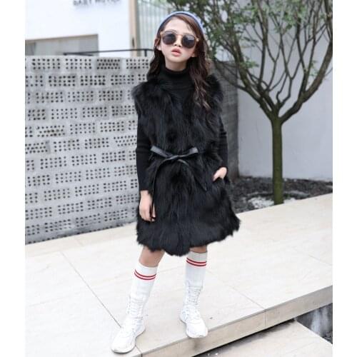 Real genuine natural kids fox fur vest gilet child fashion fur jacket girls outwear custom adult size