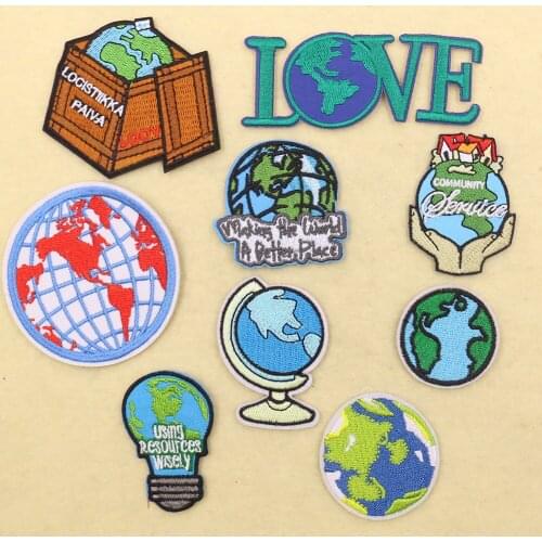 1PC Protect The Earth Badges Patches Iron on Letters Globe Embroidery Applique for Clothing DIY Shirt Backpack Stickers Decor