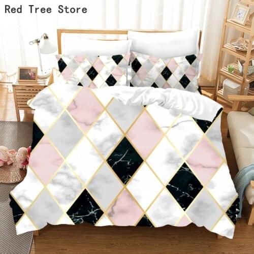 2/3Pcs Fashion Marble Bedding Set European Lines Geometric Pattern Duvet Cover With Pillowcase white black Home Living Comforter