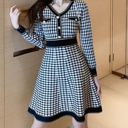 2021 Summer New A-line Long Sleeve Knitted Party Casual Bodycon Dress Elegant Womens Fashion Dresses Vintage Gothic Harajuku