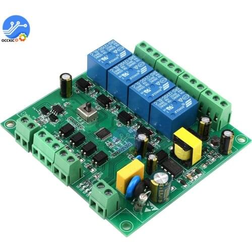 RS485/TTL UART 220V 4 Channel Power Supply Modbus Relay Module RTU Four-Way Input Output Support Standard Modbus RTU Protocol