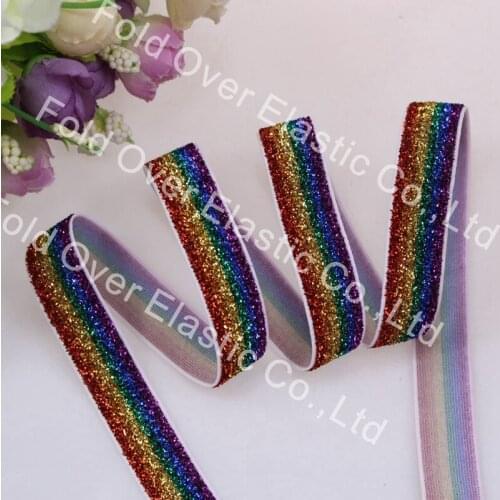 5/8" rainbow glitter foe elastic velvet ribbon, 150yards