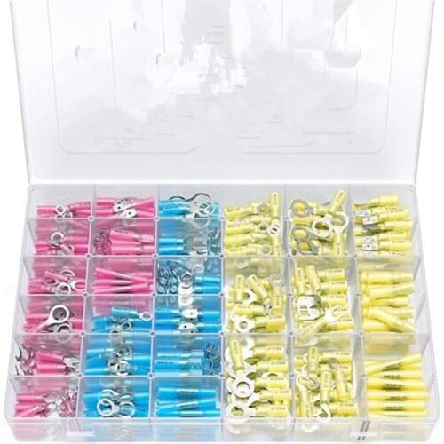 540PCS Heat Shrink Wire Connectors Ring Fork Hook Spade Butt Terminals Kit For Marine Automotive Crimp Terminals Connector