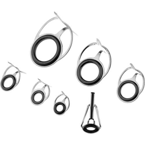 7Pcs Ceramic Ring Eyes Fishing Rod Guides Free Double Leg Guides Tips Rings Stainless Steel Frame 7 Sizes
