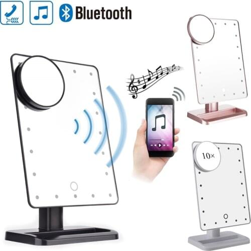 Bluetooth Speaker LED Makeup Mirror Smart Musical 20 Lights Touch Screen Adjustable Vanity Makeup Mirror with 10x Magnifier