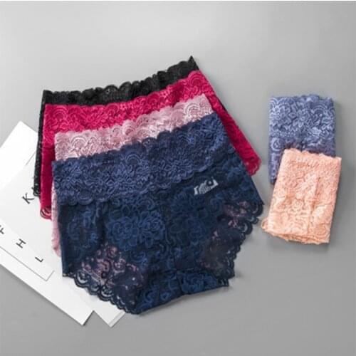 Plus Size Middle Waist Lace Panties Female Sexy Floral Seamless Lingerie Ladies Breathable Hollow Out Transparent Briefs