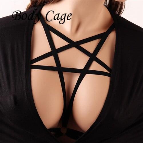 Body Cage Harajuku Gothic bondage Women Top Body Harness Sexy pentagram Lingerie Cage Bra Pole Dance Elastic Bra Harness