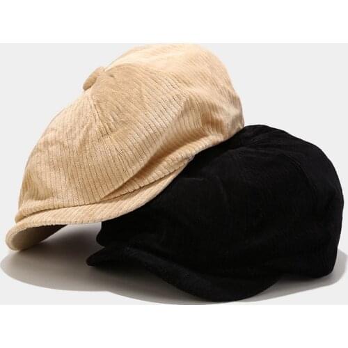 Women Newsboy Hats Autumn Vintage Herringbone Octagon Cap Corduroy Women Casual Berets Gatsby Flat Hat
