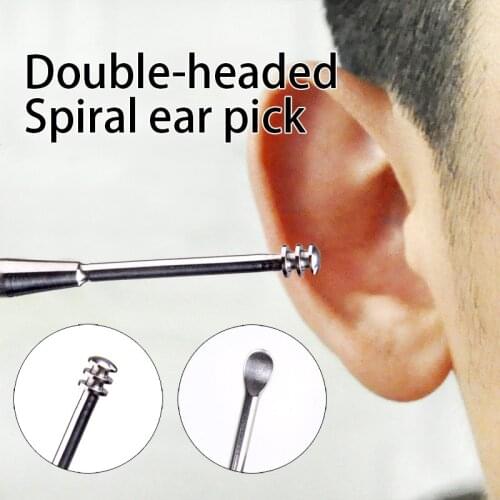 1PC Double-ended Stainless Steel Spiral Ear Pick Spoon Ear Wax Removal Cleaner Ear Tool Multi-function Portable
