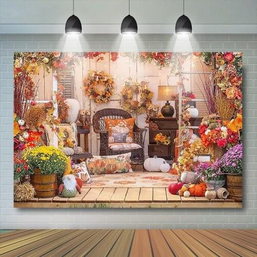 Pumpkin House Photography Backdrop Child Photocall Halloween Decor Family Kids Portrait Flower Background Photostudio Props