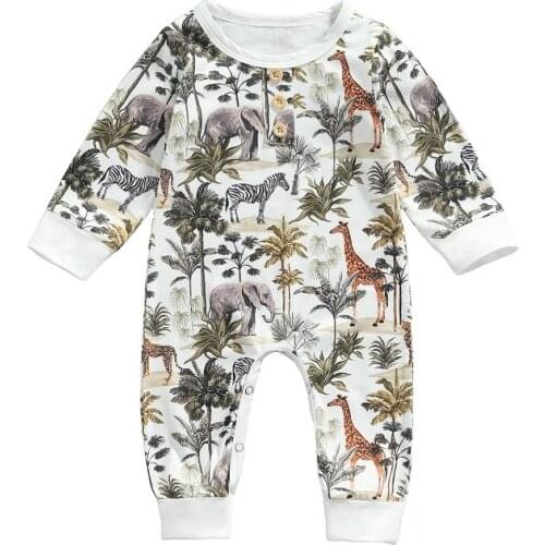 0-18M Newborn Baby Boy Cartoon Animal Print Long Sleeve Cotton Romper Jumpsuit Outfits Spring Autumn Clothes