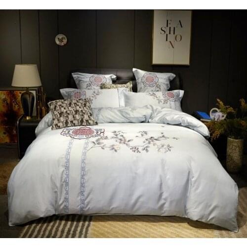 Luxury Chinese Style Embroidery Egyptian Cotton Bedding Set Queen King Double Duvet Cover Set Bed Linen Pillowcases Home Textile