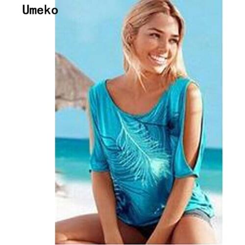Fashion 2020 Summer Womens Feather Beach Style Knitted Short O-Neck Strapless Woman Tshirts Tops for Women Clothes T Shirt Tees