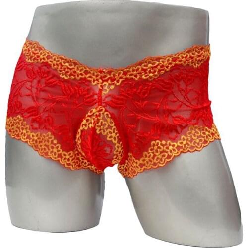 Mens With Penis Pouch 2019 Mens Underwear boxers Lace comfortable Panties Gay Solid Spandex Sexy Lingerie Underpants