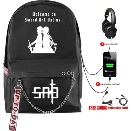 2020 3D Sword Art Online Women Backpack School Bags Usb Charge Laptop Back Pack Men/Women Bags Teenage Girls Travel package