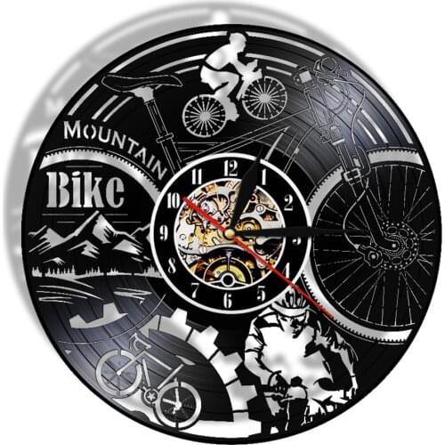 Mountain Biking 3D Deco LED Light Remote Control Adventure Bicycle Longplay Record Wall Clock Watch Vinyl Record Reloj Pared