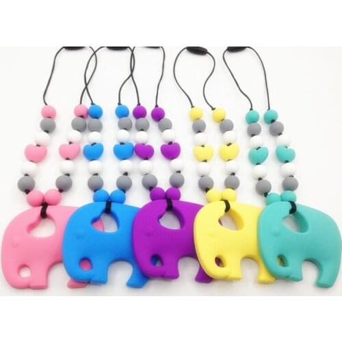 NEW BPA free Silicone Teething Necklace with large elephant pendant silicone teether beads necklaces