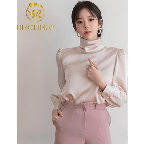 New Korean Tops Satin Chiffon Women Blouses Formal Business Office Blouses Simple Versatile Long Sleeve Casual Shirt