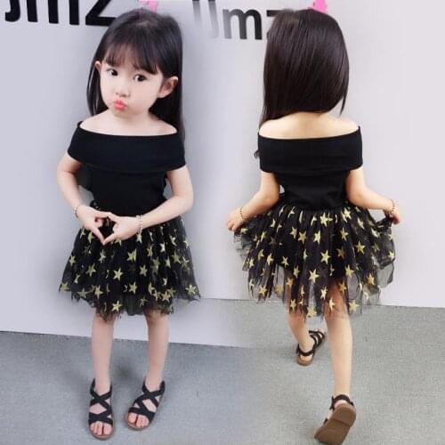 New Girls Westernized Dress, Babys One-Character Open-shouldered Mesh Dress Childrens Dress, Princess Pengpeng Dress