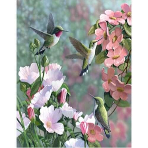 Full Square/Round " Hummingbird & Peach Blossom" 5D DIY Diamond Painting Embroidery Cross Stitch Mosaic Room Decor XN1106