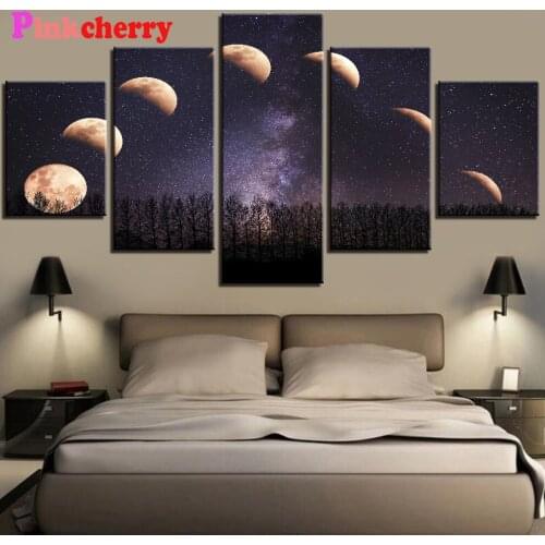 Full Square/round DIY Diamond Painting 5 Pieces Moon Night Lunar Eclipse Embroidery Cross Stitch Rhinestone Mosaic wall decor