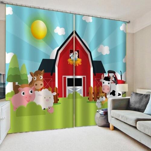 Custom pasture Cartoon 3D Door Windows CurtainsThin Living Room Bedroom Pink Decorative Kitchen Curtains Drapes Dropship