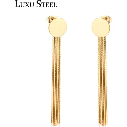 LUXUSTEEL Long Tassel Chain Earrings Office Style Drop Earring Women Accessories Stainless Steel Push Back Jewelry