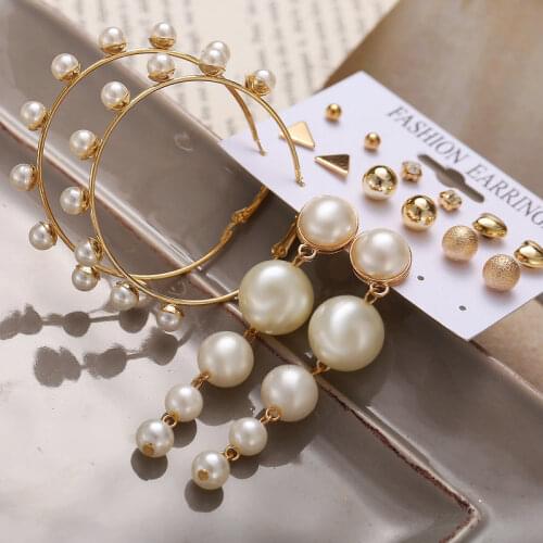 Fashion Trend Simulation Pearl Crystals CZ Stud Earrings Set for Women Bridal Wedding Engagement Modern Gold Pearl Earrings