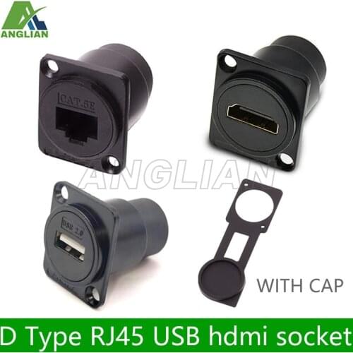 D type RJ45 USB hdmi HD Video Network Socket Female Cable Signal Connector 86 Panel Mount Interface Adapter 1pcs