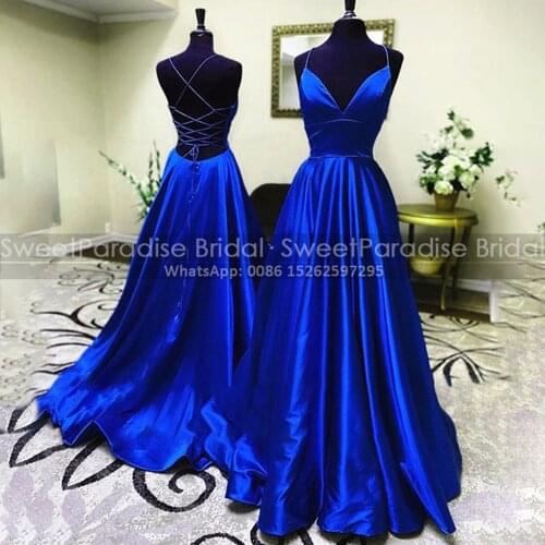 Sexy Criss Cross Back Bridesmaid Dresses Royal Blue Satin 2020 Long A Line Spaghetti Sweetheart Wedding Guest Dress Vestidos