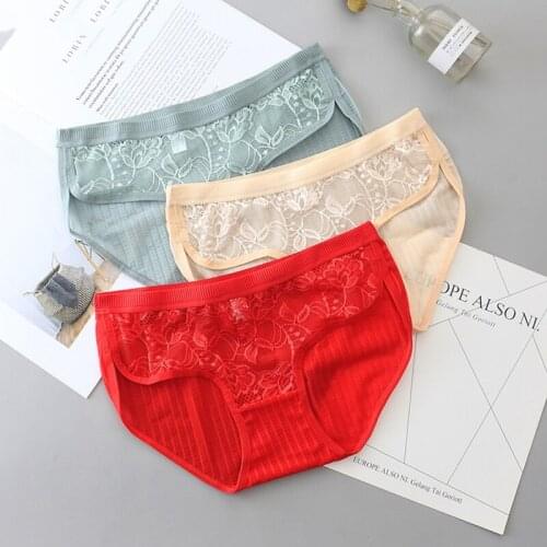 3pcs Lot Thread Simple Solid Ice Silk Briefs Lace Sexy Perspective Low Waist Female Underwear Women Panties