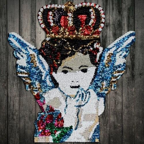 Embroidery Sequins Fashion Crown Angel Fabric Back Patches Wing Crown Motif Applique for Clothes Decorated DIY Sewing