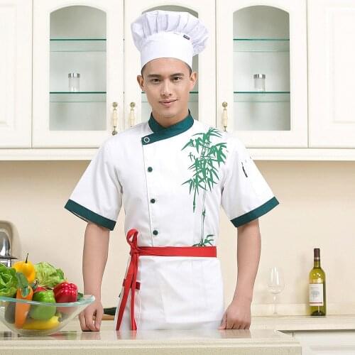 High Quality Chef Uniforms Clothing Short Sleeve Unisex Food Services Cooking Clothes Plus Size Uniform Chef Jackets B-5955