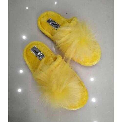 Women Home Slipper Front Closed Winter Flat Fur Plush Soft Puff Sandals Red Yellow Beige Black 2021 Luxury Hot Feet From Turkey